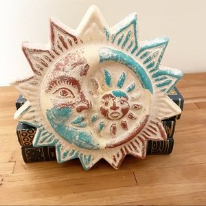 Vintage Ceramic Mexico Disney Sun & Moon Wall Decor Teal & Rust Color